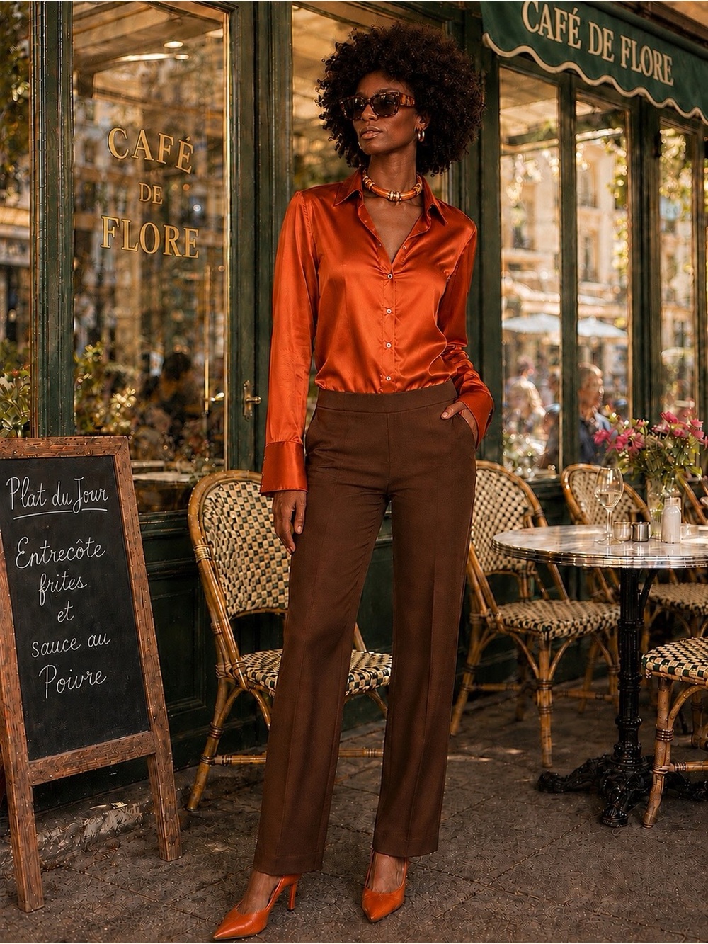 Italian silk button up orange blouse